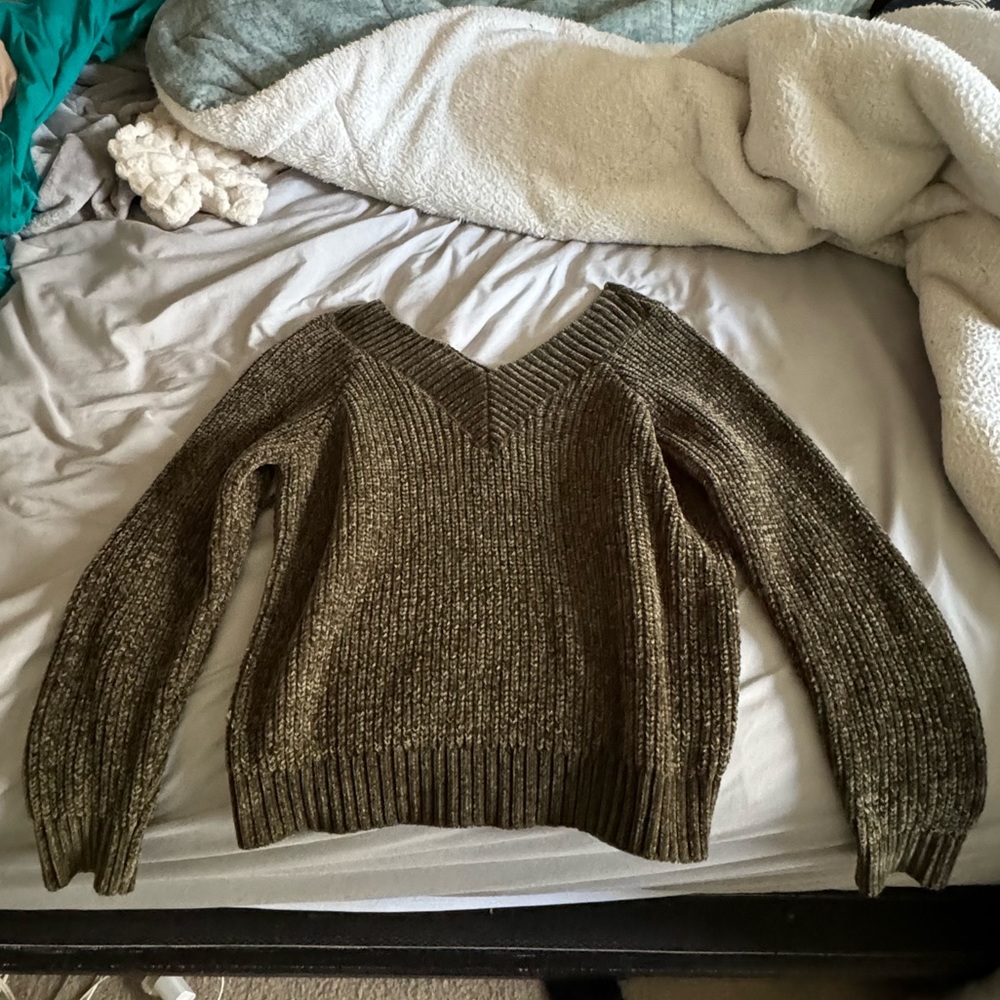 Dark green V-neck sweater